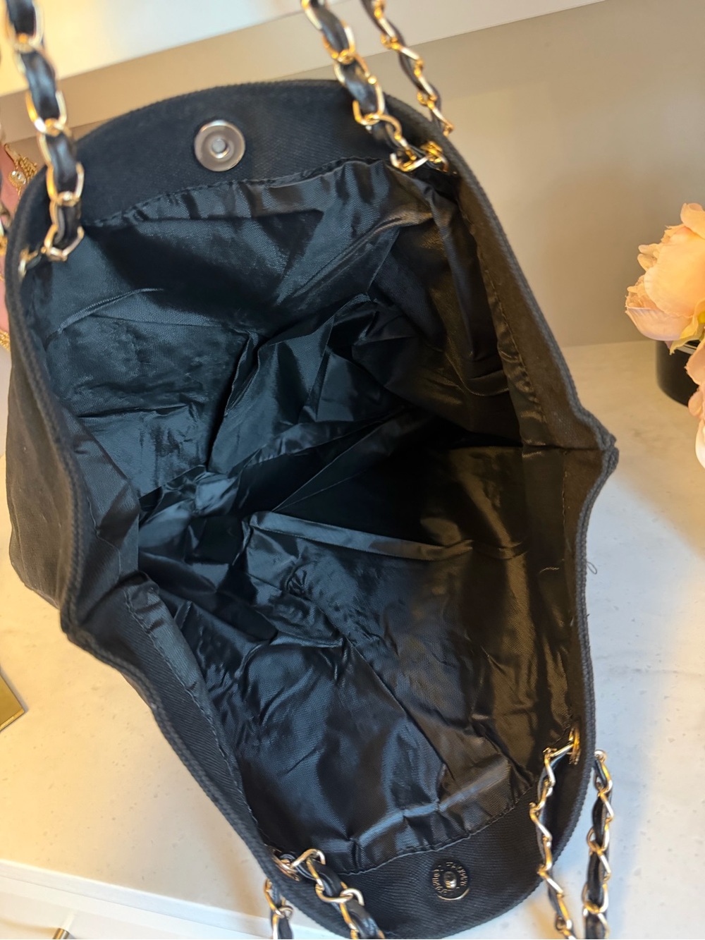 CHANEL NIP GWP Paris Parfum Black Canvas Tote with Gold Chain Detail - Picture 12 of 16